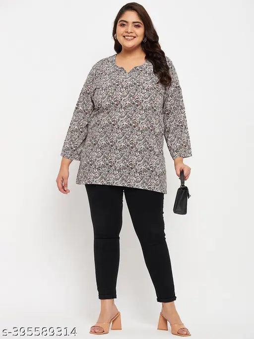 Vinaan Plus Size Women's Rayon Printed VNeck Top - XL, XXL, XXXL, 4XL - High-quality, comfortable, and colorfast casual wear for plus-size women