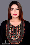 Woolen black kurti with three-quarter sleeves, solid design. Elevate winter wardrobe with Indian embroidered wool blend kurti