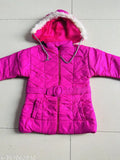 Baby pink chiffon self-design net kid's jacket with belt, long sleeves, sizes: 9-12M, 12-18M, 18-24M, 0-1Y, 1-2Y, 2-3Y, 3-4Y, 4-5Y, 5-6Y, 6-7Y, 7-8Y, 8-9Y. Made in India
