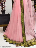 Embellished net leaf border lace saree with silk blouse, free size, 5.5m long, Indian origin