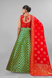 Silk Ethnic Lengha Choli and Blouse Set with Embroidered Chevron Duppatta, Indian Banarasi weaving and mirror work