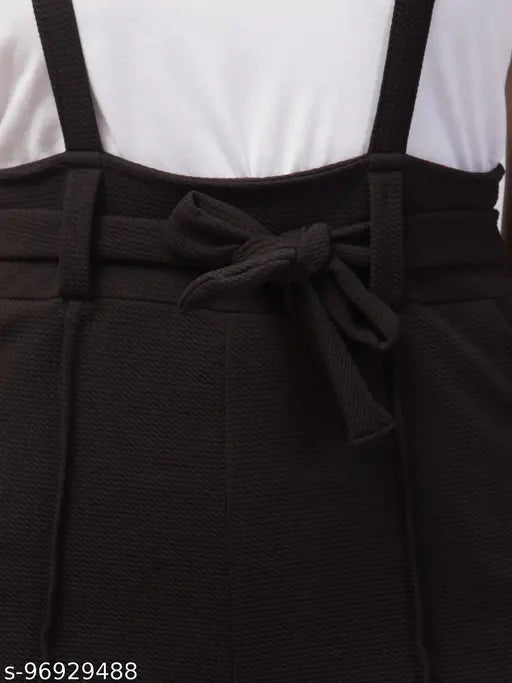 Black polyester dungaree with white t-shirt for women, solid pattern, Indian origin