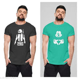 TEF Mens Pubg Black & OxfordBlue Combo Half Round Neck Tees Pack of 2 - Printed cotton jersey tees in classic color combo, perfect for casual wear