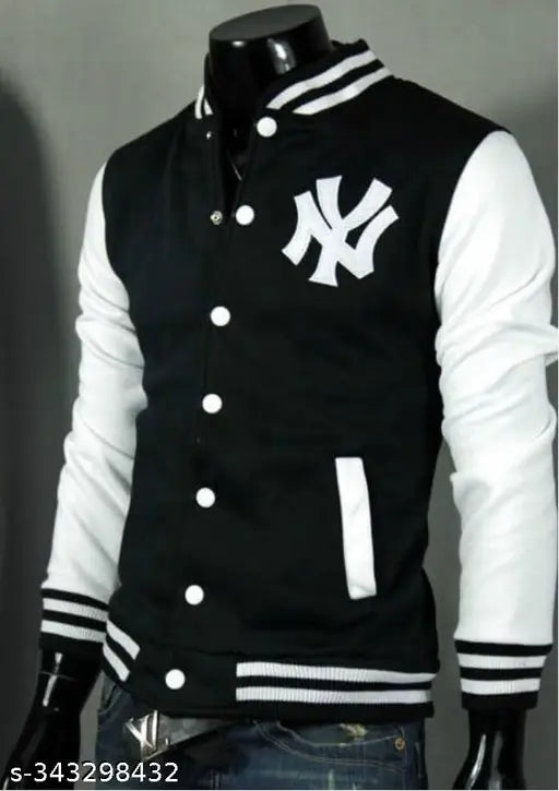 Stylish NY printed wool varsity jacket for boys, long sleeves in vibrant design, 10-11 years size, Indian origin