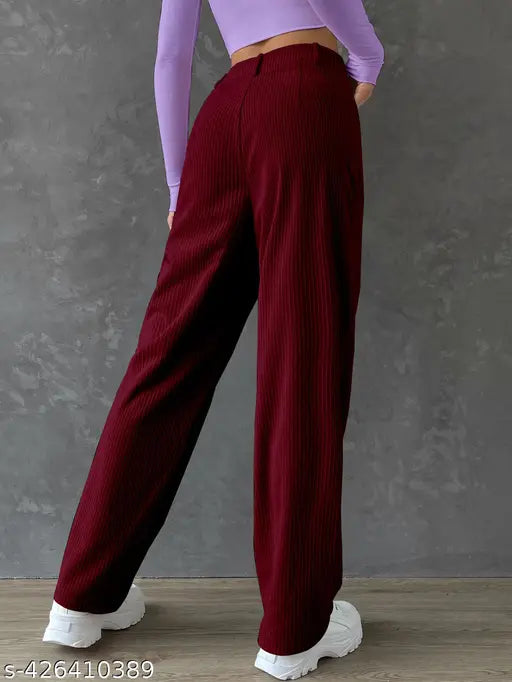 Trendy XL women's polyester trousers for casual occasions, effortless style, solid net pattern, Indian origin
