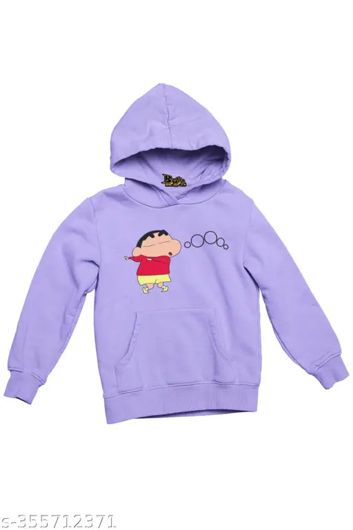 Lavender cotton hoodie with Broke Memers Ooooo (Shinchan) print, women's style and comfortable fit