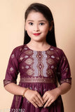 Maroon rayon Naira cut kurta and palazzo set for girls, printed pattern on 3/4 sleeve, Indian-made produce by Rahul Mullick