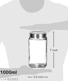 Transparent glass storage jars (1000 ml), set of 6 for flour, cereal, masala, dry fruits in kitchen pantry