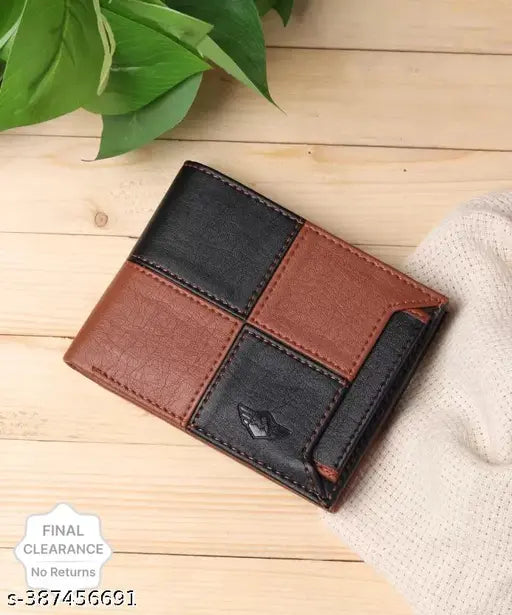 Multicolor faux leather men's wallet, 5 card slots, coin pocket, hidden pockets. Durable, compact, functional leatherette purse for men from Craft Line, India