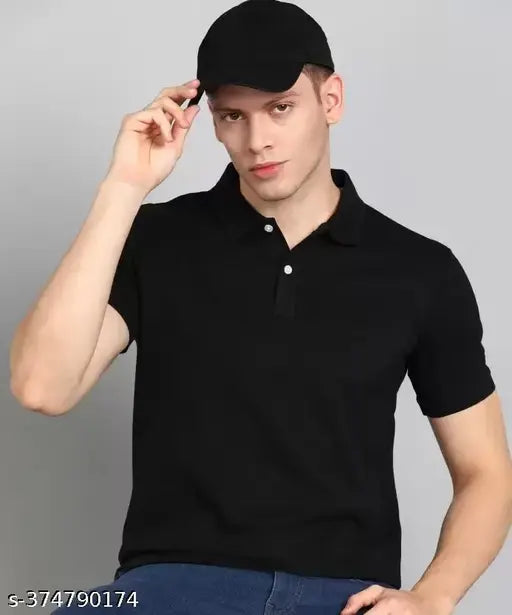Mens regular fit cotton blend polo t-shirt, half sleeve, solid color