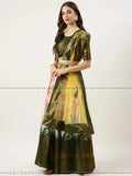 Tradition Design printed Zari Dola silk half saree with floral dupatta, semi-stitched and ready to ship (India)
