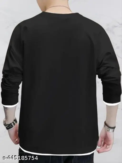 White cotton blend GUNAZ men's round neck t-shirt with piping detail, perfect for casual wear and versatile style