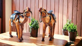 Brown wooden camel showpiece, handcrafted with metal, steel, fiber, boasting beige and orange hues, premium decorative item, 19 cm tall