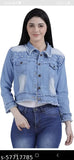Denim 3-quarter sleeve embellished net 3 patti jacket Moti light, Indian women's fashion jacket on model