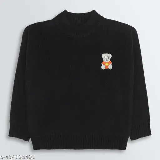 Brown acrylic kids loose fit sweater, self-design round neck with long sleeves - Knitco for toddlers and young children