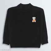 Brown acrylic kids loose fit sweater, self-design round neck with long sleeves - Knitco for toddlers and young children