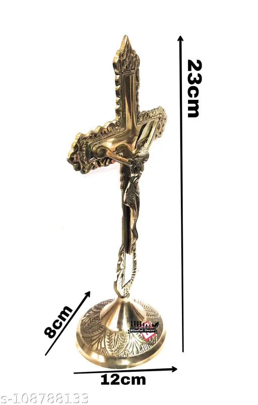 Brass Statue of Jesus Christ on Cross for Worship - Detailed design, 9-inch monument for home office decoration or gift giving