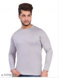 Grey polyester men's regular fit full sleeve t-shirt, gym and active wear, easy to wash with jacket layering option