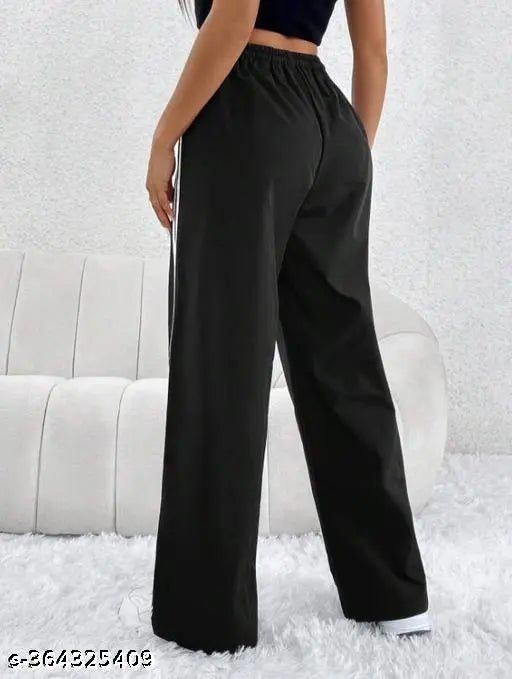 Printed cotton lycra joggers for women (India), trendy solid combo with side stripes & two pockets