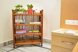 Multi-purpose wooden bamboo shoe rack, ideal for indoor/outdoor storage & decorative planter stand (11"x22"x32")