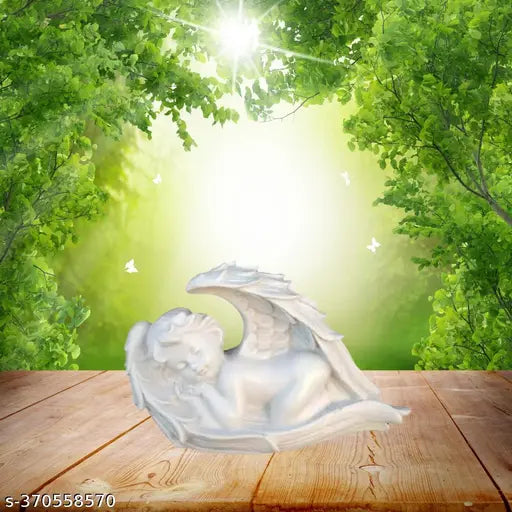 Resin white angel statue for home & garden decor - Exquisite, peaceful baby angel showpiece, versatile decor item, handcrafted in India
