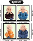 Multicolor small set of 4 baby monk Buddha showpieces, polyresin figurines for living room, office decor, or car dash (7x5x12cm). Ethically sourced Feng Shui art from India