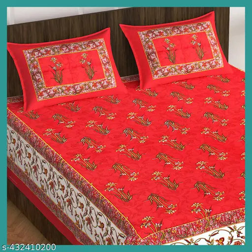 Floral cotton double bedsheet with 2 matching pillow covers, high-quality and skin-friendly for a vibrant modern bedroom decor