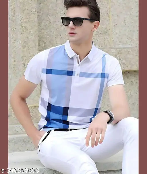 Black cotton blend half sleeve printed polo neck T-shirt, ideal for men's fashionable everyday wear