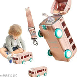 Blue Tritan Bus-shaped water bottle with sipper and straw, leakproof, BPA-free for kids - peach color, portable and detachable design