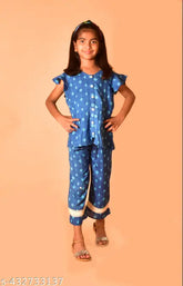 Cotton printed top and pants set for girls aged 3-14 years, vibrant design from Ananya Fashion, made in India