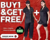 Satin nightsuit set (shirt, pajama, short, eyemask) in best quality, soft and sturdy elastic closure for comfort - India-made women's sleepwear