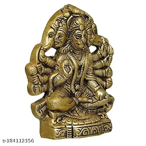 Brass Panchmukhi Hanuman Ji premium idol, intricately detailed, 13" x 10" x 10", Indian-made Diwali gift item