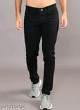 Trendy men's regular fit black denim jeans, high-quality, durable, sleek fit, suitable for all occasions