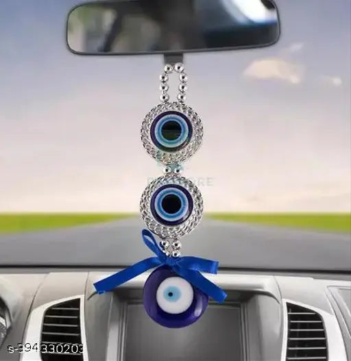 Blue Turkish oval evil eye nazar amulet, decorative wall hanging for protection and blessing, handcrafted in India