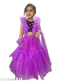 Purple net lehenga choli with sequin velvet blouse, cotton dupatta and frill top. Hand-stitched Indian traditional wear for 2-3 year old girls