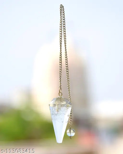 Clear Quartz Dowser Pendulum with Chain, energized by Reiki master. 100% Natural for immunity, luck, and positivity. Unisex, 10.5cm long, certified product. Crystal healing, Feng Shui, tarot reader accessory