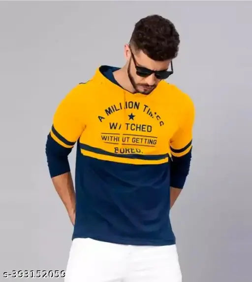 Indian-origin trending men's long sleeve cotton blend hoodie, printed net design for a stylish fit
