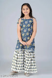 Multicolor women's premium rayon Kids kurta with Sharara set, printed and sleeveless, 9-10 years size, Indian origin