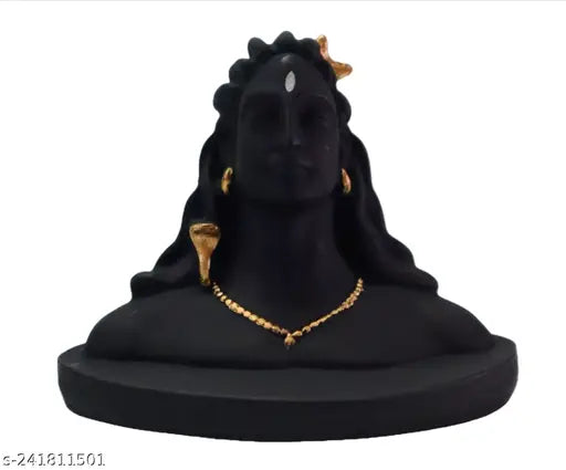 Black Adiyogi Shiva Idol Murti, resin, 9cm x 3.5cm x 2cm. Ideal for home office decor, car dashboard, and puja mandir. Perfect gift for all occasions. Made in India