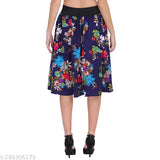 Blue Floral & Pink Black Base Print Mid Calf Length Women's Skirt Combo Pack 2 (Grace Diva Crepe Polyester) - Sizes available: 26, 28, 30, 32, 34, 36