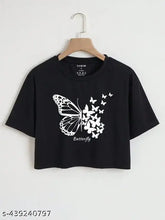 Sky Magic women's cotton blend butterfly crop top, short sleeves, printed net pattern. Perfect for everyday wear, stylish pairing with jeans or trousers