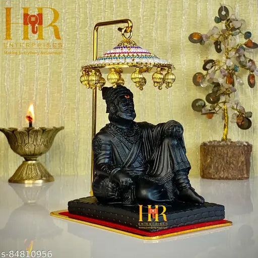 Black poly resin Chhatrapati Shivaji Maharaj statue, Indian God Idol for home decor or office decor, ideal as a gift or living room showpiece