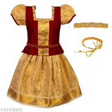 Chanderi silk Lehenga Choli in traditional South Indian Kerala style, adorned with zari stitch and woven patterns, suitable for 6-8 years