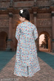 modern girls cotton blend kurta & palazzo set, printed A-line sharara style with three-quarter sleeves, sizes 4-12 years, Indian origin