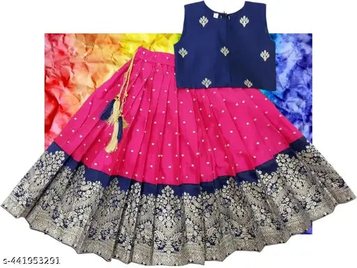 Cotton silk sleeveless kids lehenga cholis, floral stitch design, 2 sets in various sizes for Indian festivals