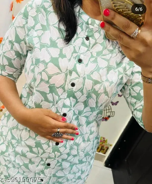 Green rayon cord set - Kurta with palazzos, printed net design. M (bust size: 40in), L (bust size: 38in), XL (bust size: 42in), XXL (bust size: 44in). Indian fashion