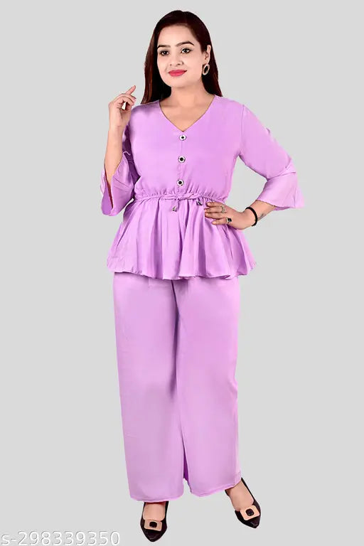 Peach crepe crop top & bottom set, boho chic & versatile, Western women's lavender ragular top & bottom set - India