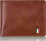 Fashionable tan PU two-fold artificial leather men's wallet, solid pattern, 5 compartments, slim design, ideal gift for men, holds cards, coins, and cash