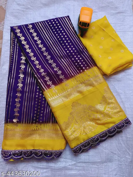 Rich Chiffon Georget saree with foil print all over pallu and printed border blouse, perfect Indian fashion accessory for women