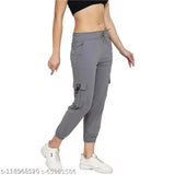 Stretchable black, dark green, grey cargo trousers and joggers combo pack for women & girls with elasticated drawstring waist, ankle-length style - cotton lycra designer pants from SRI CLUB, India